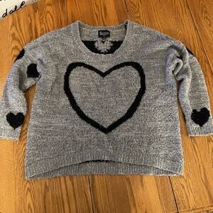 Mia Maddison Valentines Heart Gray Crewneck Sweater Black Accents 2XL Shirt Love